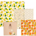 Envoltorios de cera de abeja reutilizable con diseño de frutas – alternativa sostenible al plástico. Pack de 3