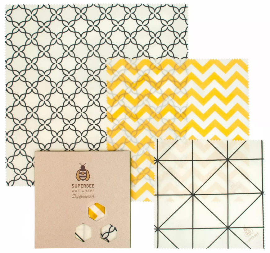 Envoltorio de cera de abeja reutilizable diseño geométrico – ecológico y libre de plásticos. Pack de 3