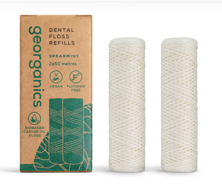 Hilo dental vegano de hierbabuena sin tóxicos con recambio reutilizable