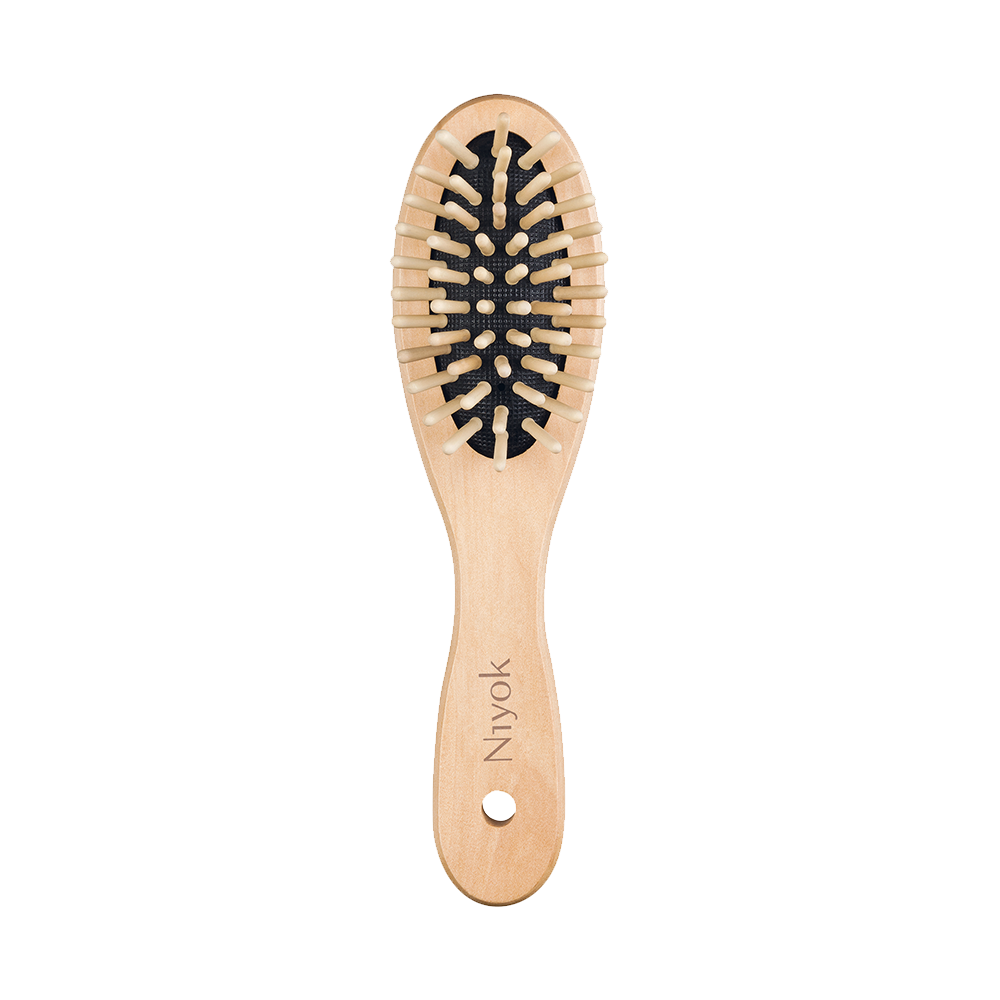 Cepillo-de-madera-para-el-pelo-pequeno cepillo de madera pequeño para cabello viaje mango ergonómico dientes anchos madera haya loto
