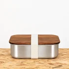 Fiambrera de acero inoxidable de 1250 ml con tapa de madera de acacia